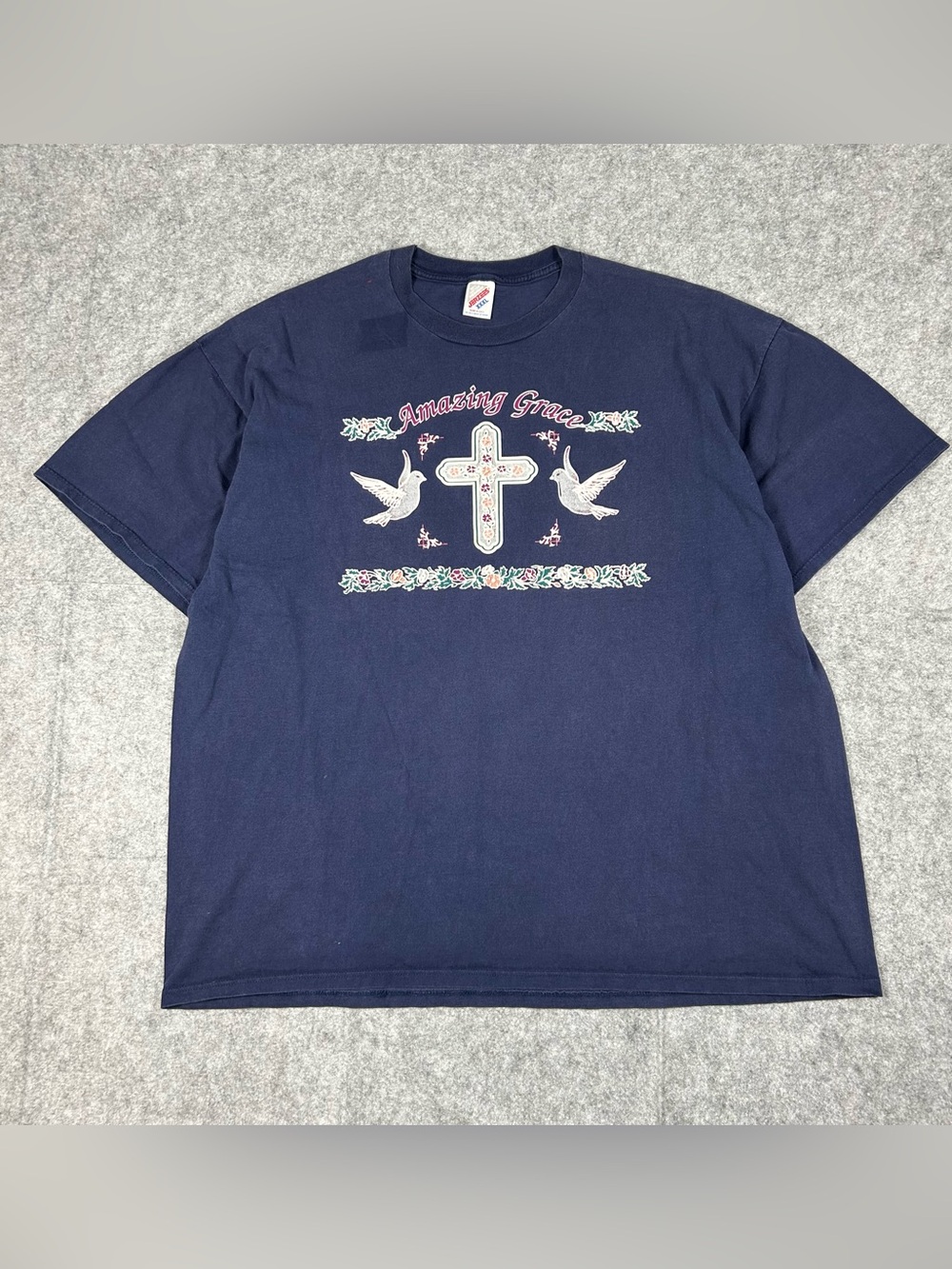 Vintage 90s Amazing Grace Jesus Tee Cross And Doves Bible T Shirt Size XXL 2XL